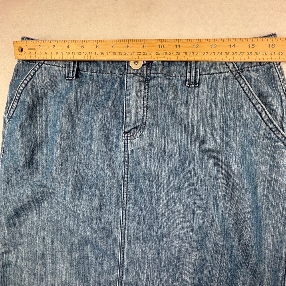 Christopher & Banks Denim Skirt Womens 12 Back Flap Pockets Classic Modest - Picture 8 of 11